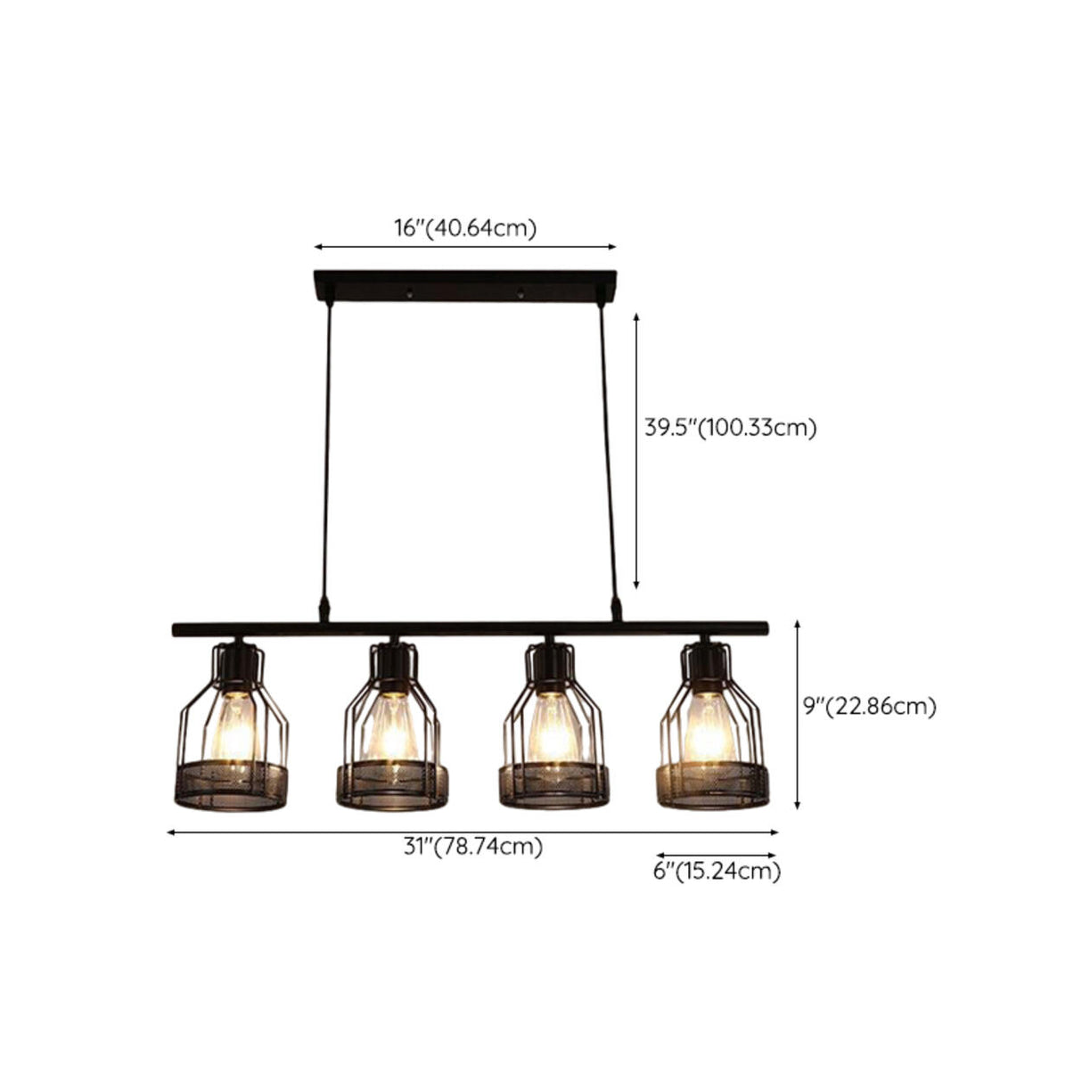 Industrial 4-Light Black Cage Island Pendant Light Image - 22