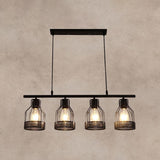 Industrial 4-Light Black Cage Island Pendant Light Image - 5