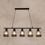 Industrial 4-Light Black Cage Island Pendant Light Image - 7