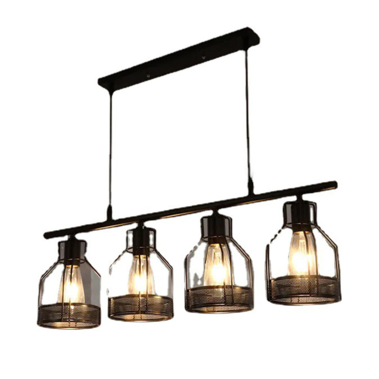 Industrial 4-Light Black Cage Island Pendant Light Image - 9