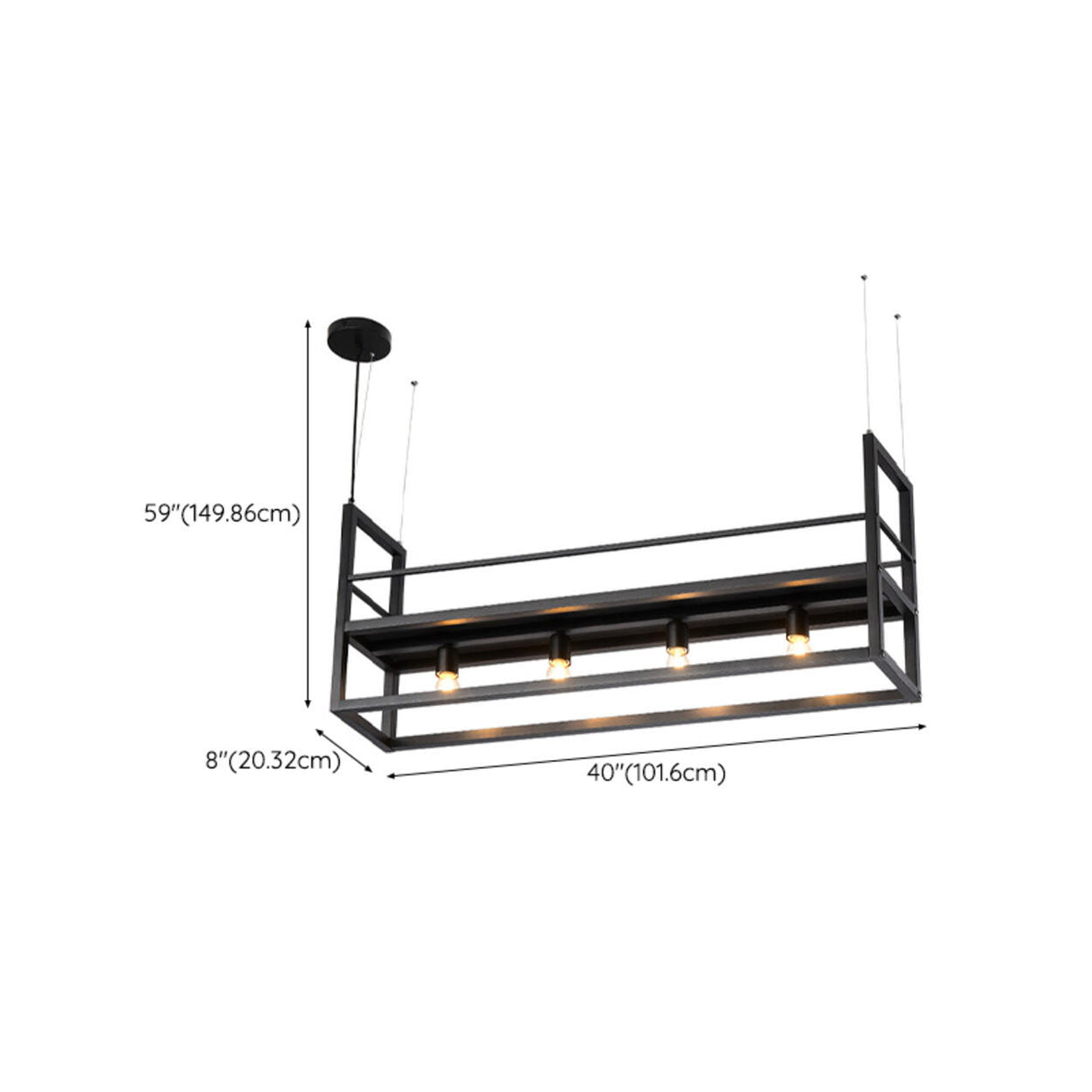 Industrial 4-Light Rectangular Island Pendant Light 