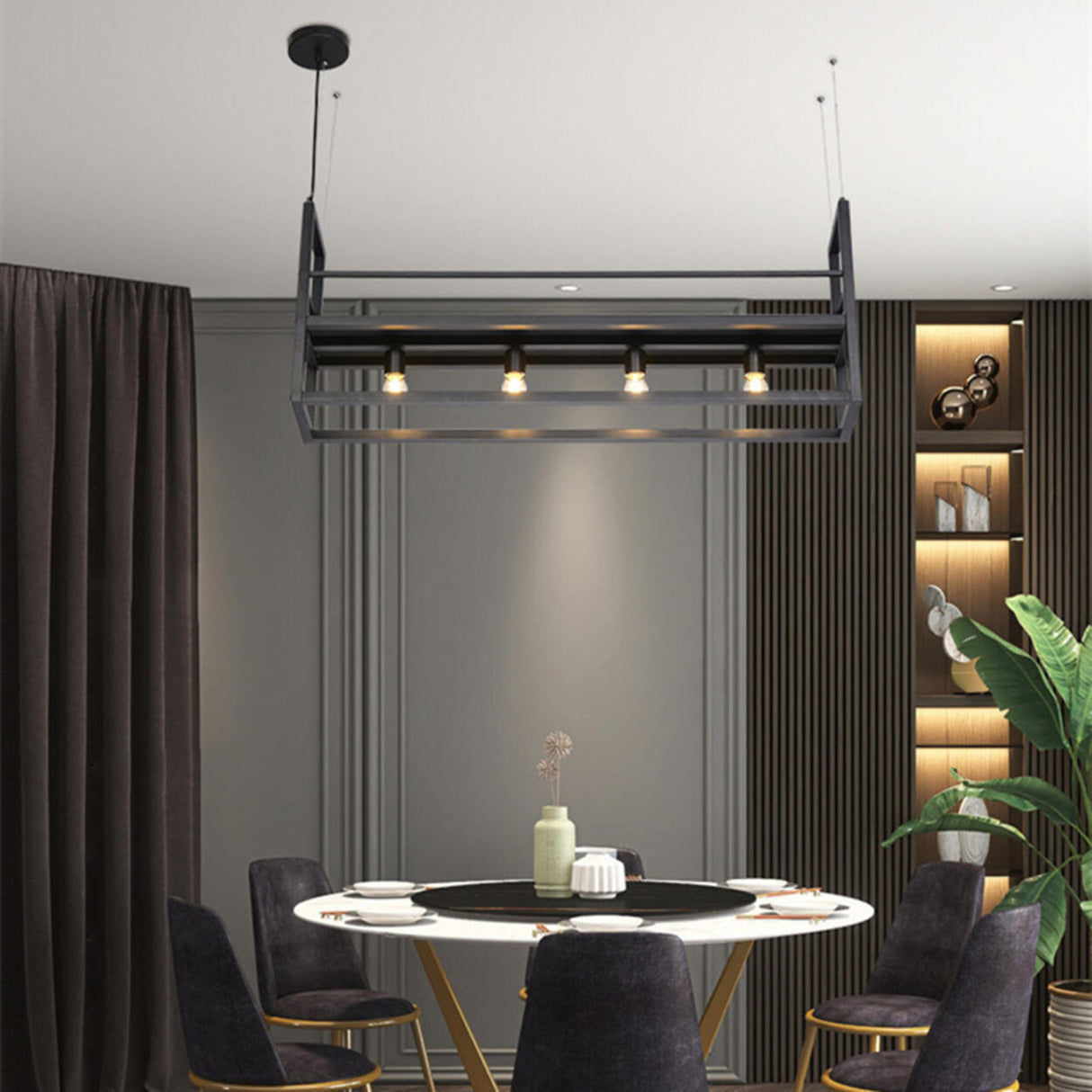 Industrial 4-Light Rectangular Island Pendant Light Image - 4