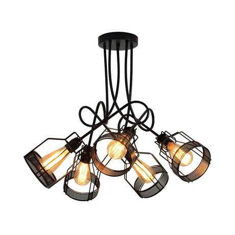 Industrial 5-Light Metal Black Grid LED Chandeliers Image - 2