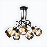 Industrial 5-Light Metal Black Grid LED Chandeliers Image - 3