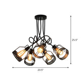 Industrial 5-Light Metal Black Grid LED Chandeliers #size