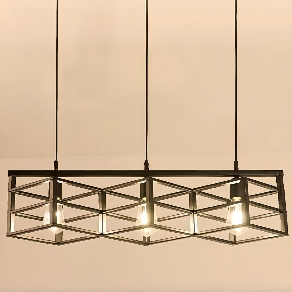 Industrial 6-Light Cage Rectangular Island Lights Image - 11