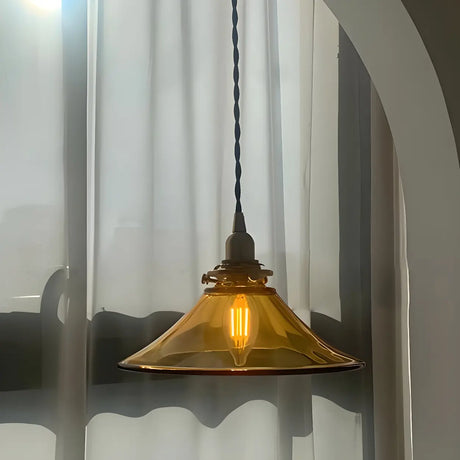 Industrial Adjustable Height Orange Glass Cone Pendant Light Image - 2