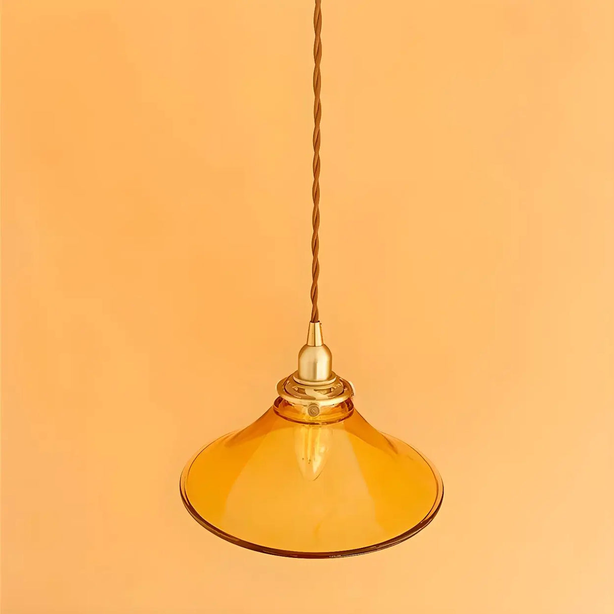 Industrial Adjustable Height Orange Glass Cone Pendant Light Image - 7