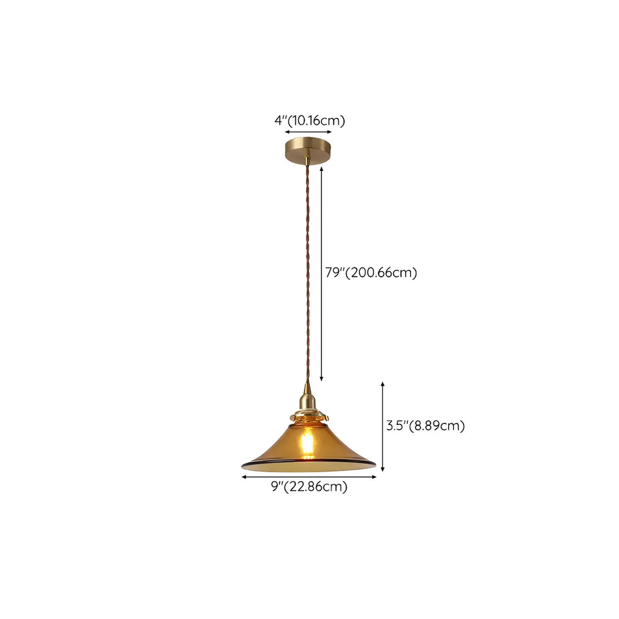 Industrial Adjustable Height Orange Glass Cone Pendant Light 