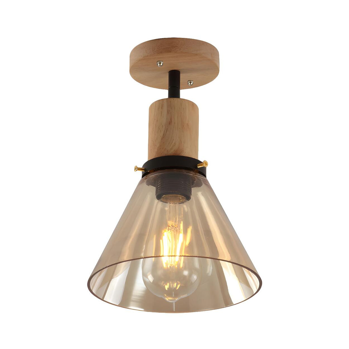 Industrial Amber Glass Cone Semi-Flush Mount Light Image - 4