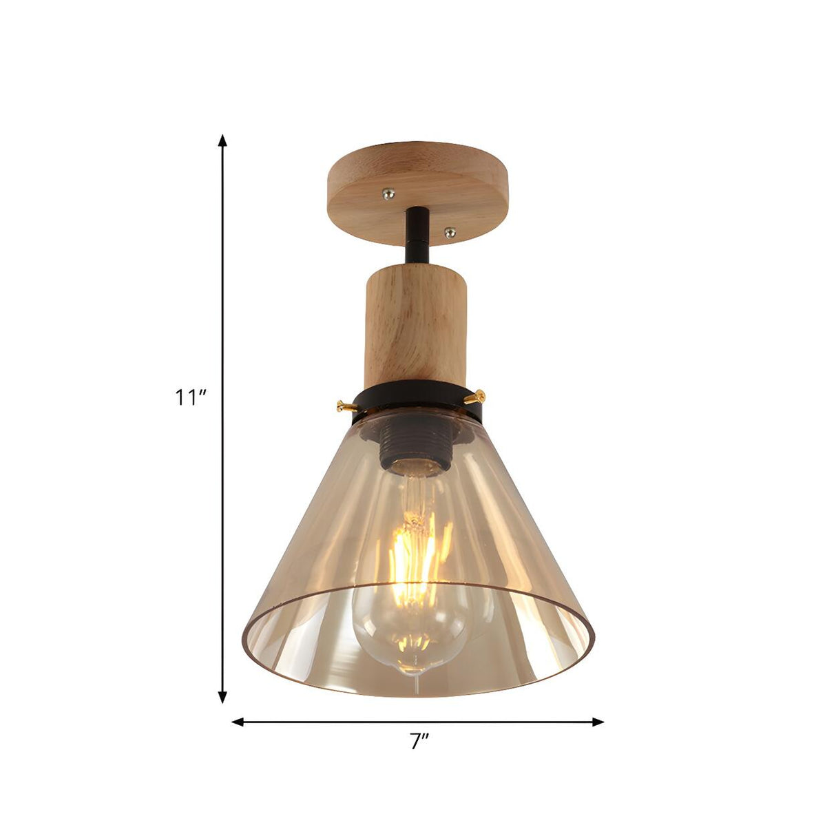 Industrial Amber Glass Cone Semi-Flush Mount Light Image - 5