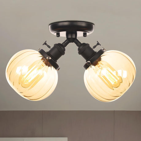 Industrial Amber Glass Two Ball Semi-Flush Mount Light Image - 2