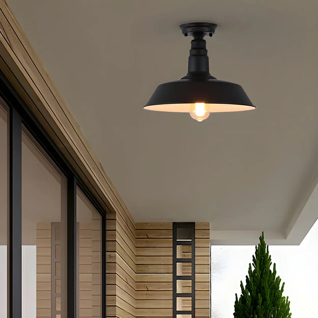 Industrial Balcony Barn Iron Semi-Flush Mount Light Image - 4