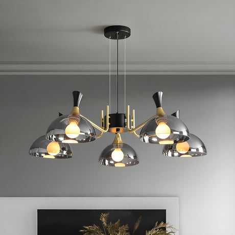 Industrial Bedroom Dome Black and Gold Round Chandelier Image - 2