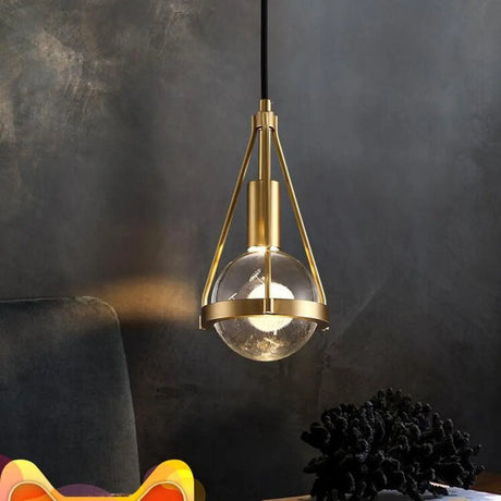 Industrial Bedroom Gold Clear Crystal Globe Pendant Light Image - 1