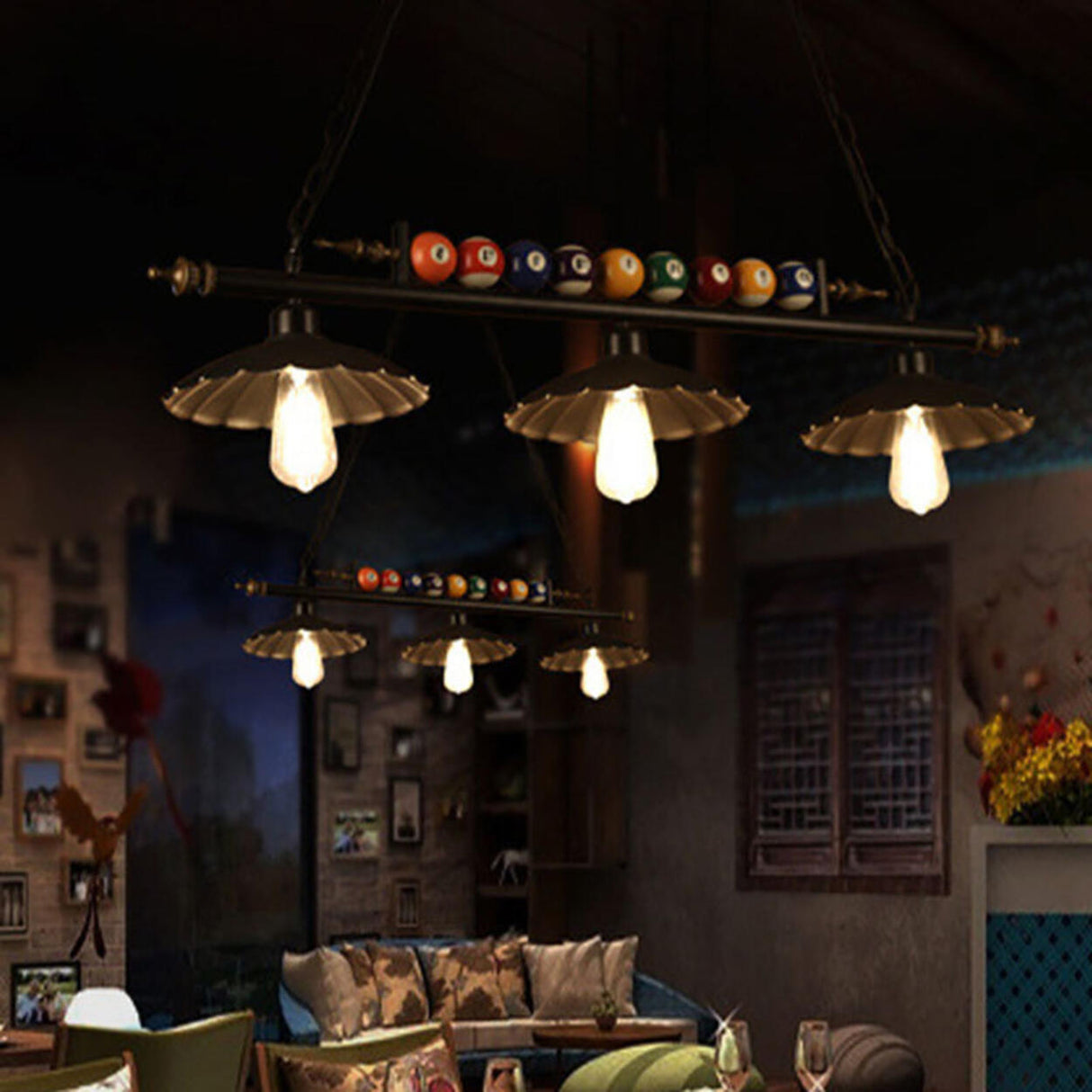 Industrial Billiards-Themed Dome Island Pendant Light Image - 3