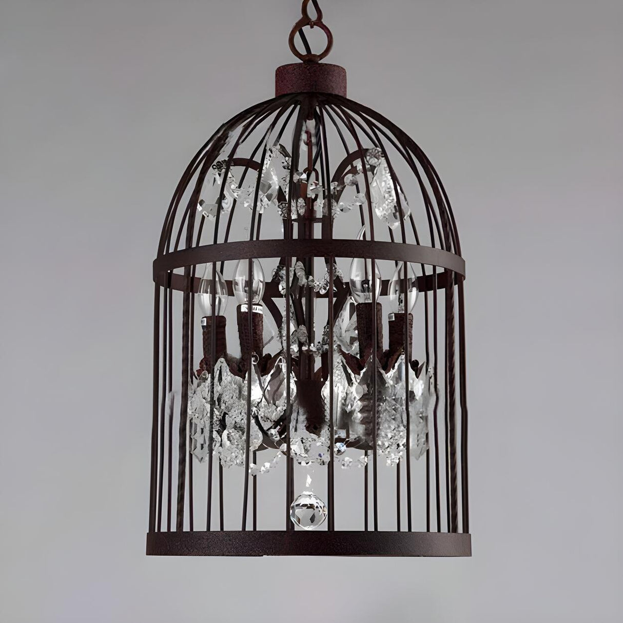 Industrial Birdcage Candle and Crystal Pendant Chandelier Image - 10