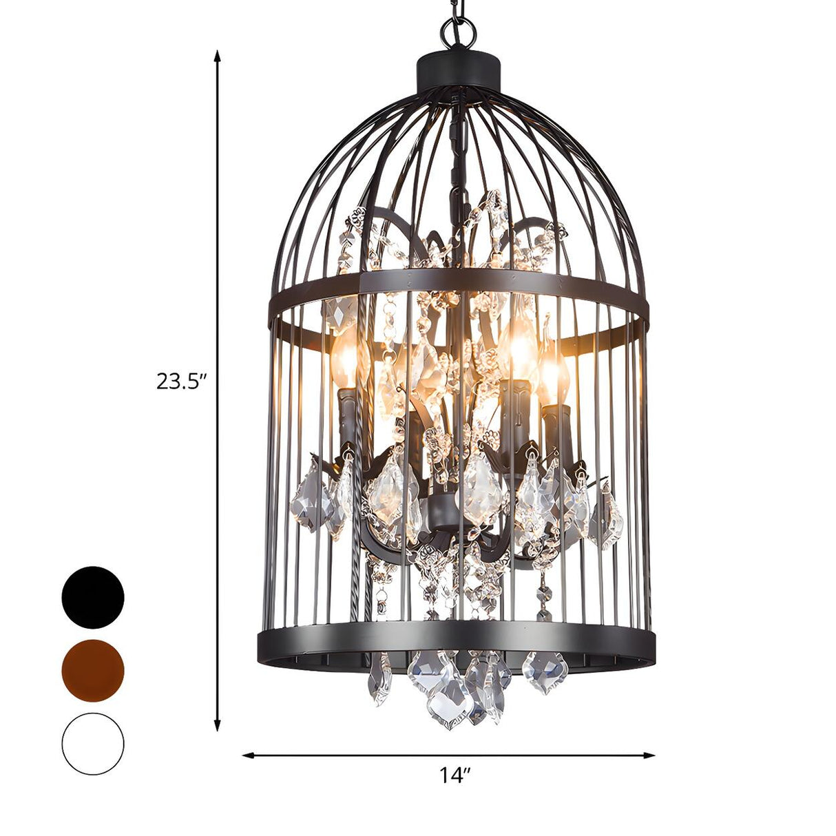 Industrial Birdcage Candle and Crystal Pendant Chandelier 