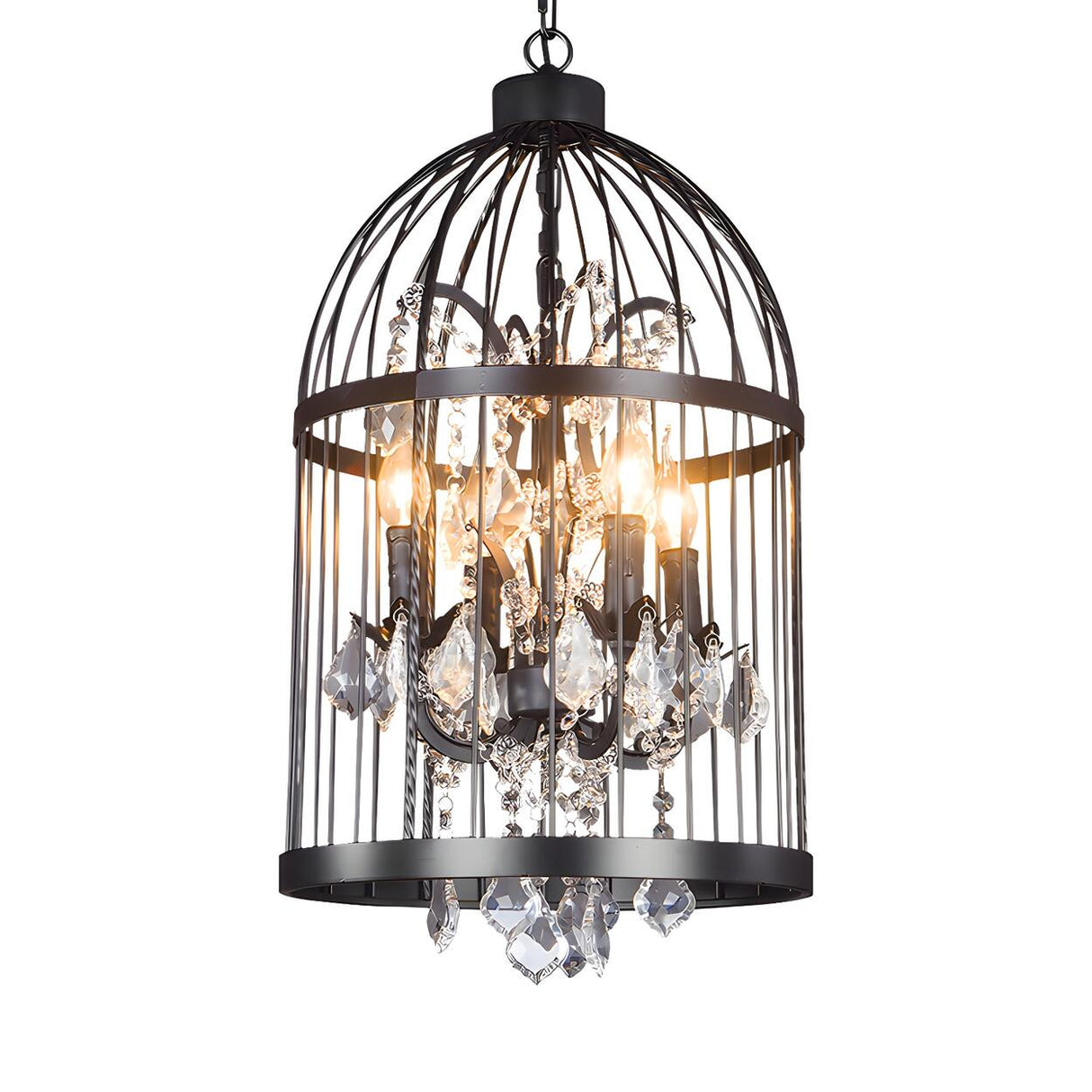 Industrial Birdcage Candle and Crystal Pendant Chandelier Image - 4