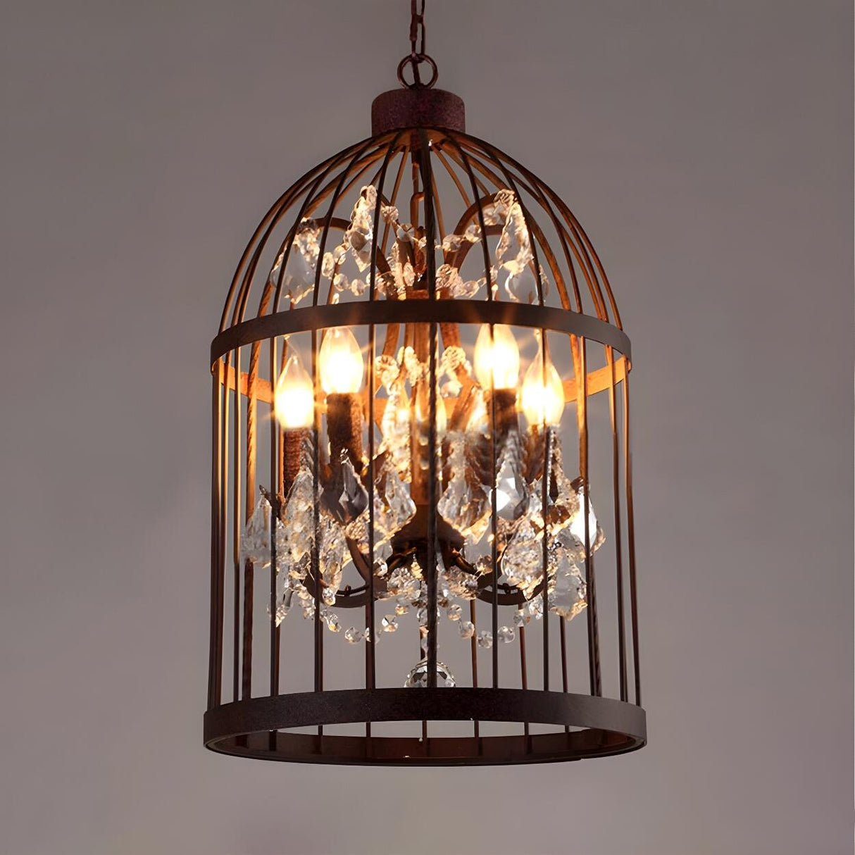 Industrial Birdcage Candle and Crystal Pendant Chandelier Image - 5