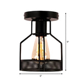 Industrial Bistro Black Iron Cage Semi-Flush Mount Lamp Image - 4