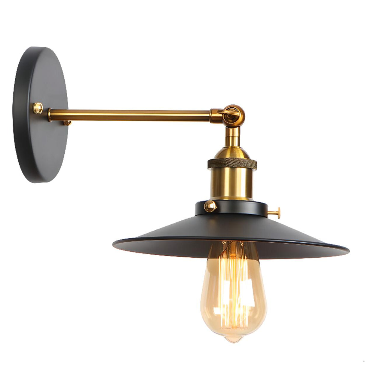 Industrial Black and Gold Cone Metal Wall Sconce Image - 12