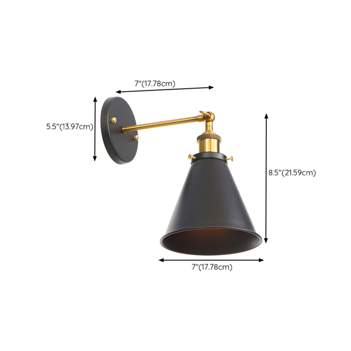 Industrial Black and Gold Cone Metal Wall Sconce Image - 17