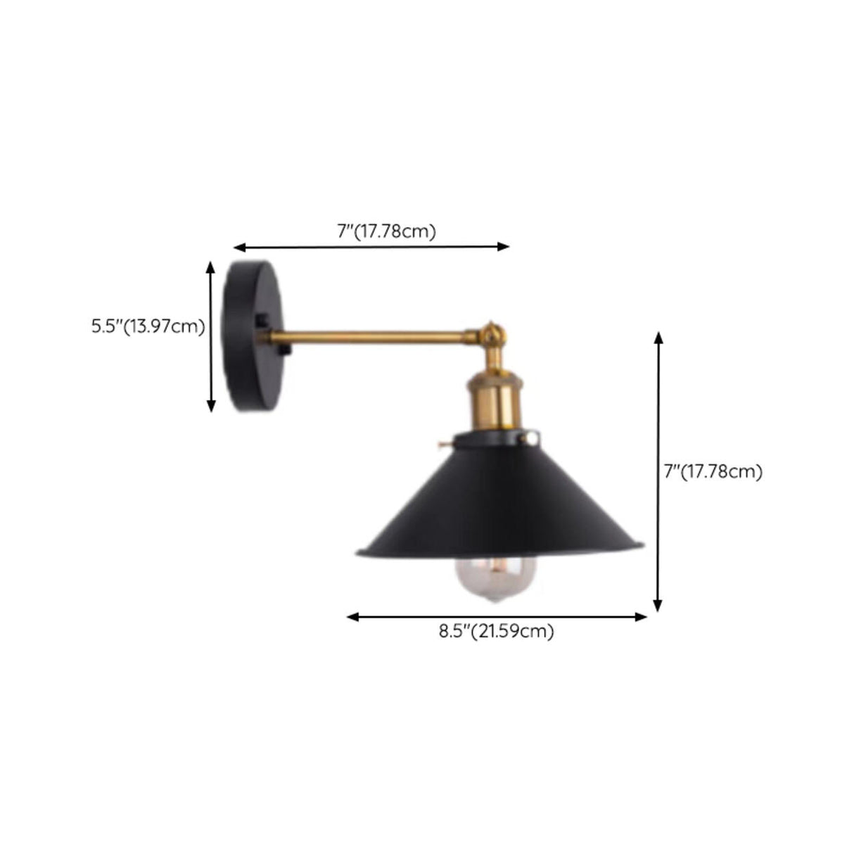 Industrial Black and Gold Cone Metal Wall Sconce Image - 19