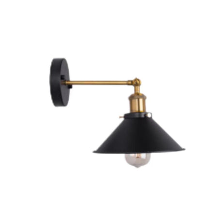 Industrial Black and Gold Cone Metal Wall Sconce Image - 2