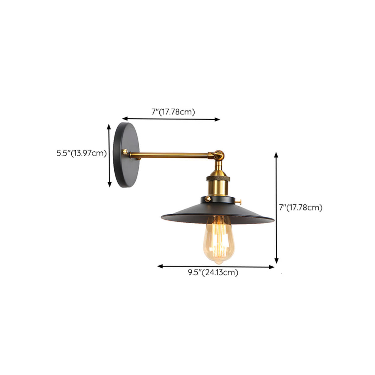 Industrial Black and Gold Cone Metal Wall Sconce Image - 20