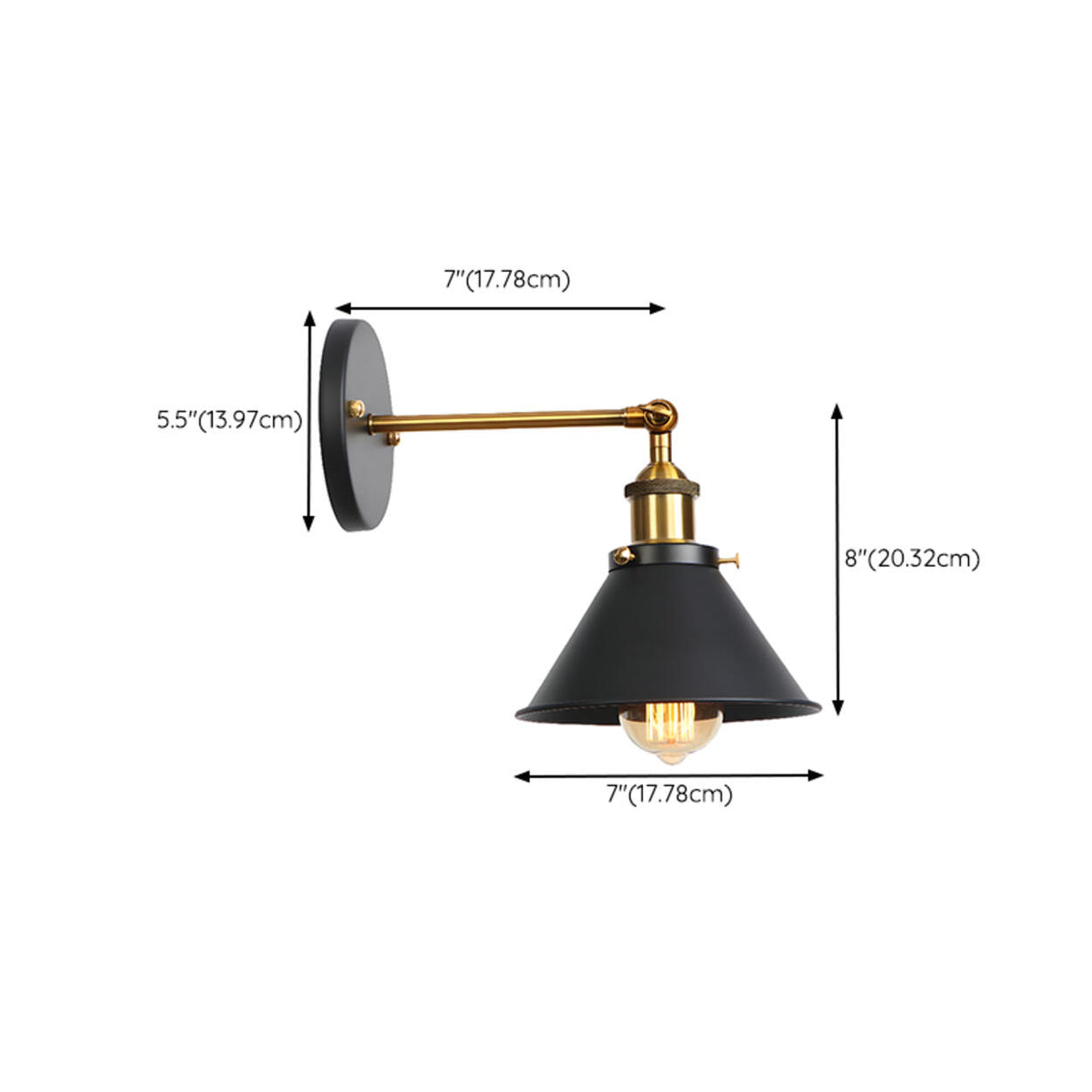 Industrial Black and Gold Cone Metal Wall Sconce Image - 21