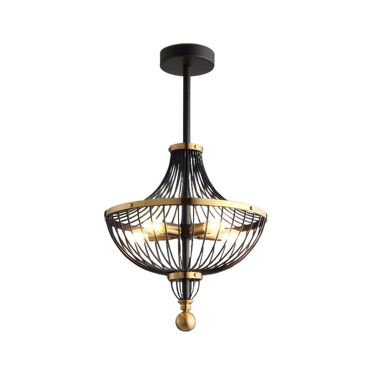 Industrial Black and Gold Metal Cage Hanging Chandelier Image - 2