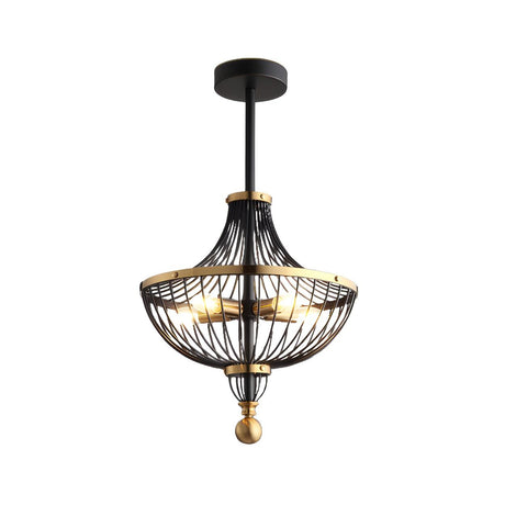 Industrial Black and Gold Metal Cage Hanging Chandelier Image - 2