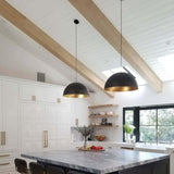 Industrial Black and White Metal Dome Pendant Light Image - 4