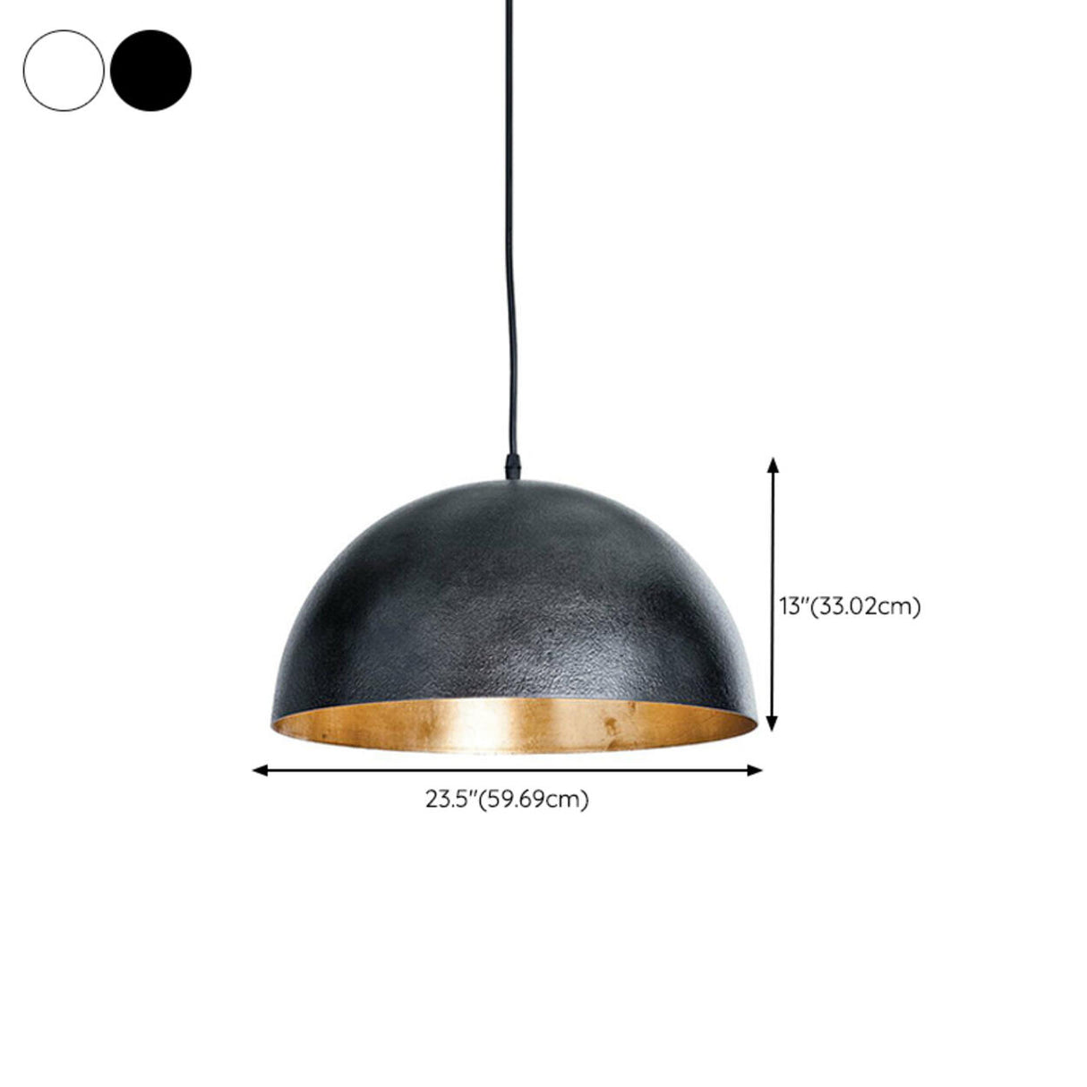 Industrial Black and White Metal Dome Pendant Light Image - 8