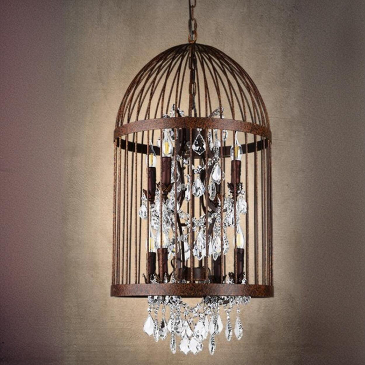 Industrial Black Birdcage Candelabra Crystal Chandelier Image - 5