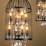 Industrial Black Birdcage Candelabra Crystal Chandelier Image - 9