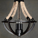 Industrial Black Bowl Rope Iron Semi-Flush Mount Light Image - 4