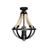 Industrial Black Bowl Rope Iron Semi-Flush Mount Light Image - 5