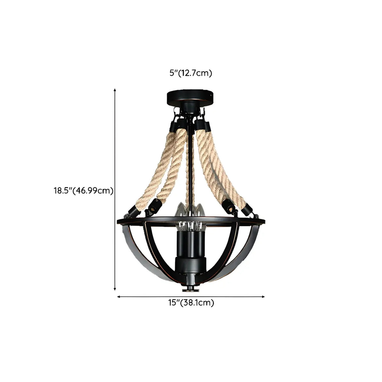 Industrial Black Bowl Rope Iron Semi-Flush Mount Light 