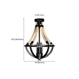 Industrial Black Bowl Rope Iron Semi-Flush Mount Light #size