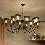 Industrial Black Cage Exposed Filament Bulbs Chandelier Image - 8