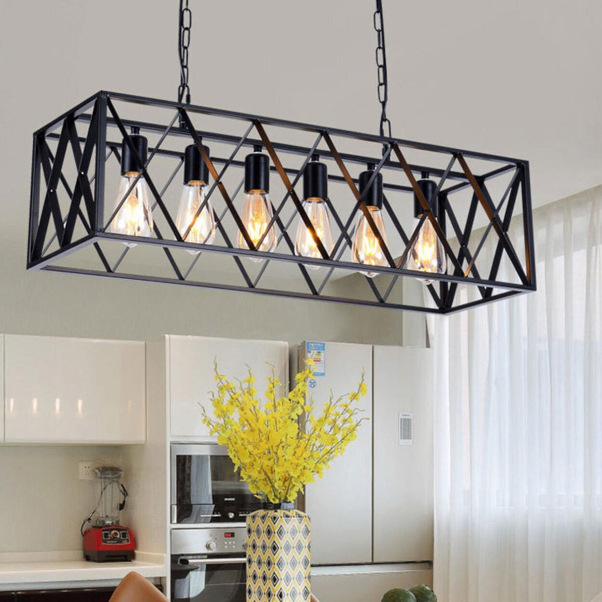 Industrial Black Cage Metal Island Hanging Light Image - 1