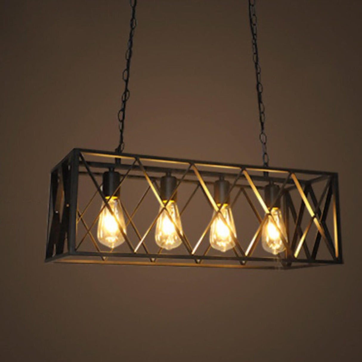 Industrial Black Cage Metal Island Hanging Light Image - 2