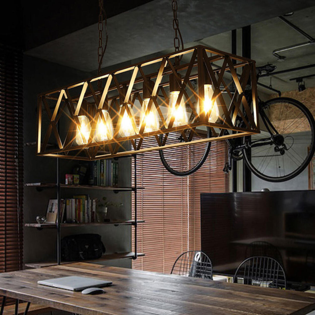 Industrial Black Cage Metal Island Hanging Light Image - 4