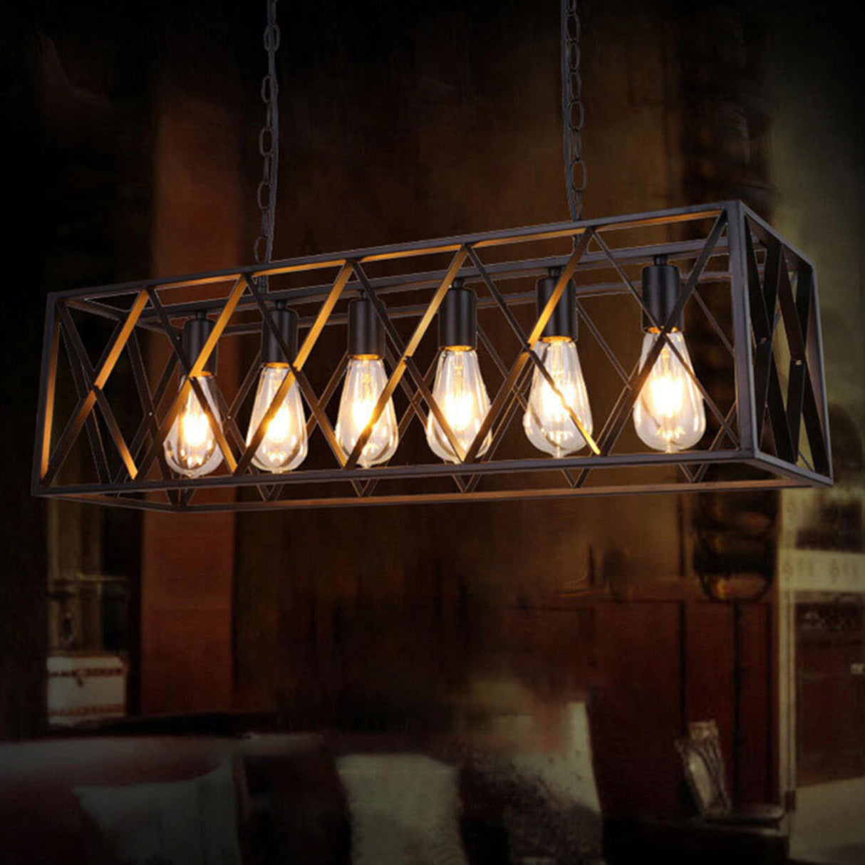 Industrial Black Cage Metal Island Hanging Light Image - 8