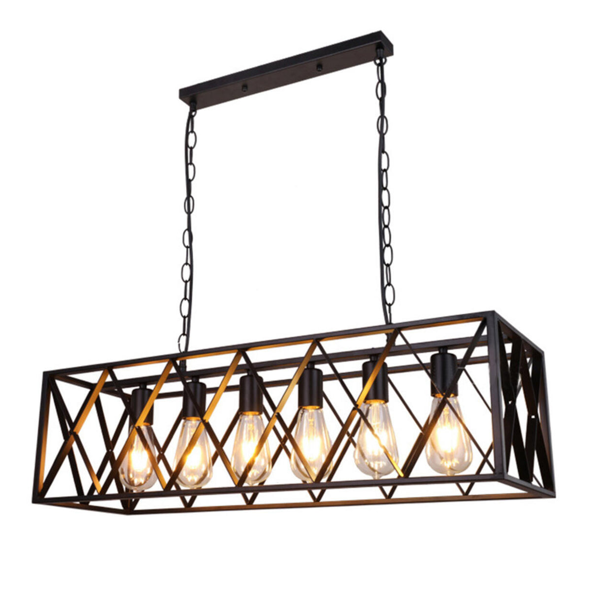 Industrial Black Cage Metal Island Hanging Light Image - 9