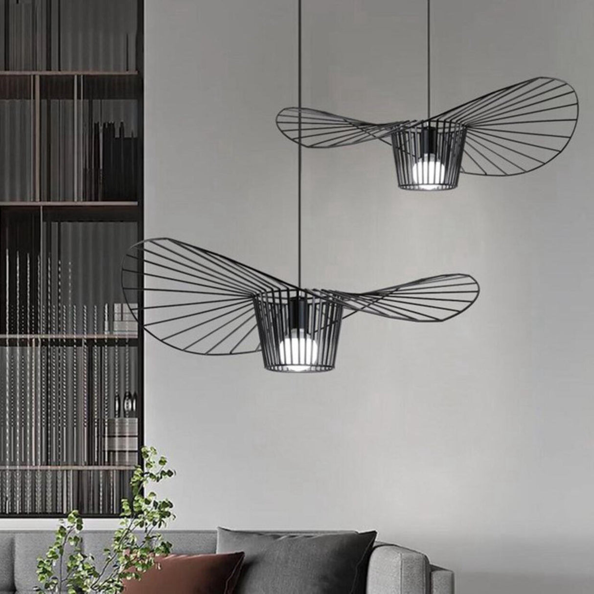 Industrial Black Cage Metal Living Room Pendant Light Image - 1