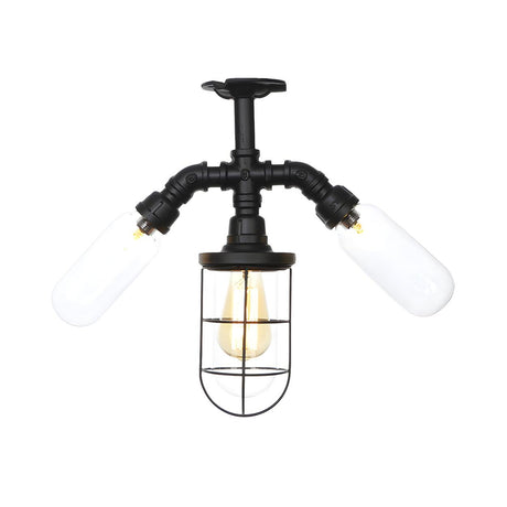 Industrial Black Capsule Semi-Flush Mount Lamp 3-Light Image - 2