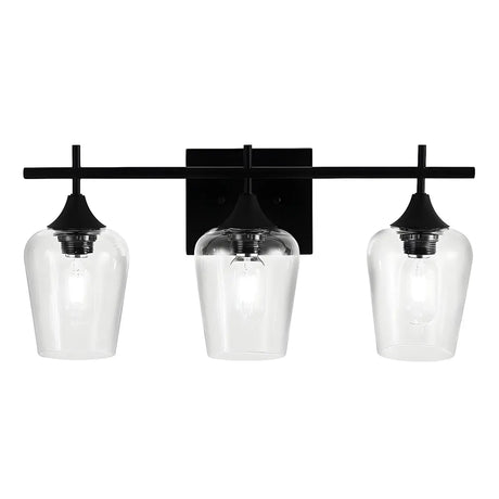 Industrial Black Clear Glass 3 Bulbs Wall Vanity Light Image - 1